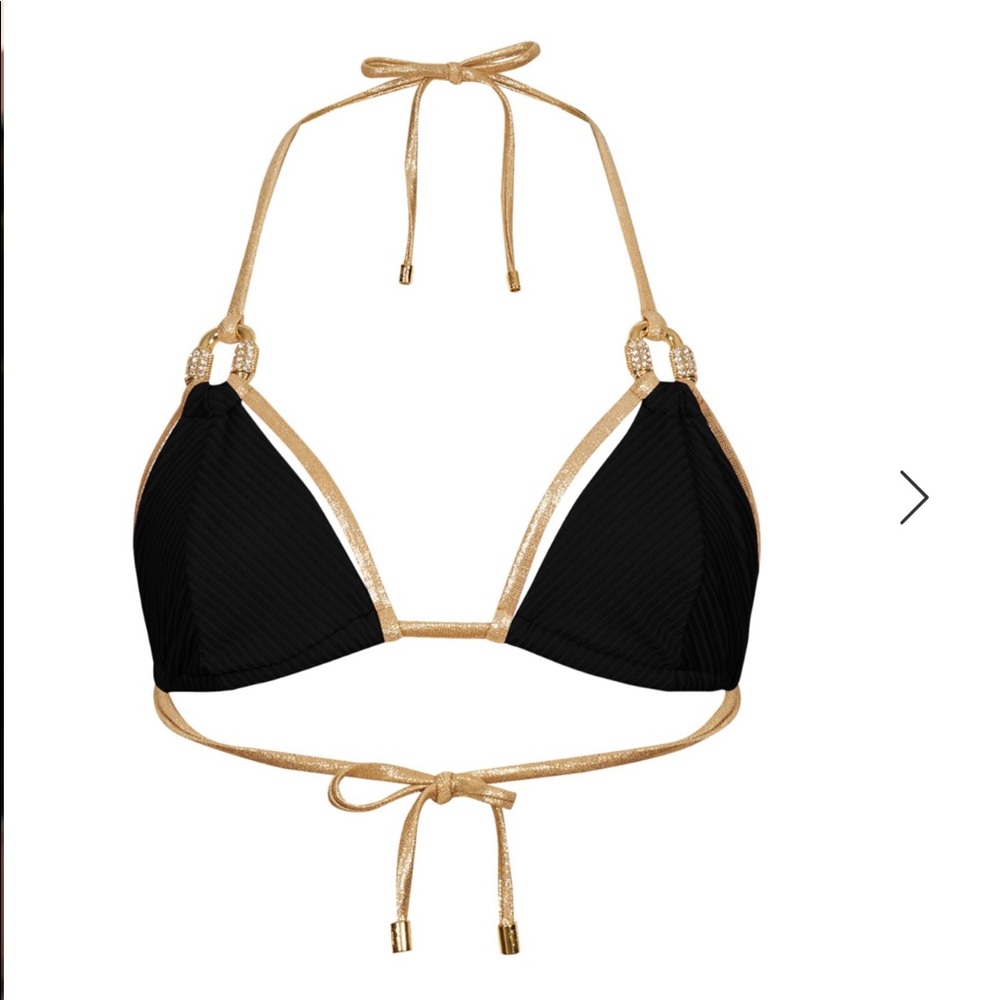 Beach Bunny Hotline Bling Triangle Bikini Top in Black and Gold size Small